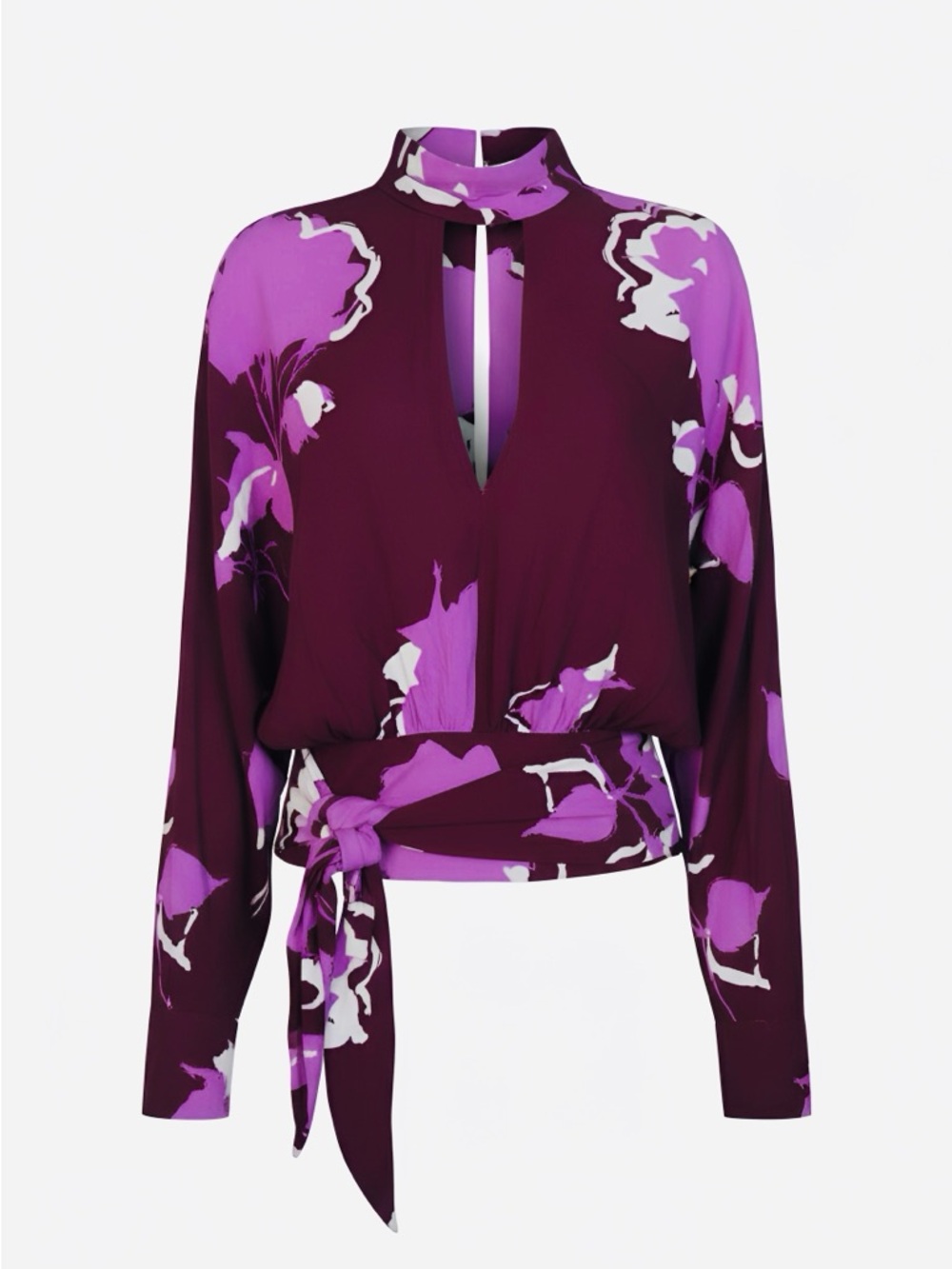 Free People Plum & Lilac Floral Tie-Waist Blouse